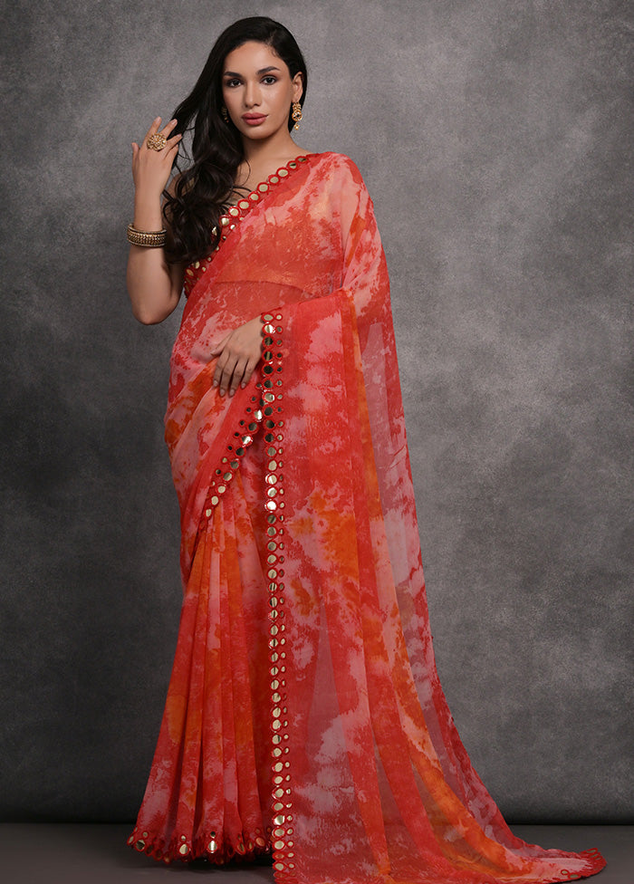 Red Chiffon Silk Saree With Blouse Piece