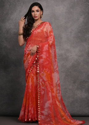 Red Chiffon Silk Saree With Blouse Piece