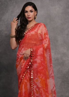 Red Chiffon Silk Saree With Blouse Piece