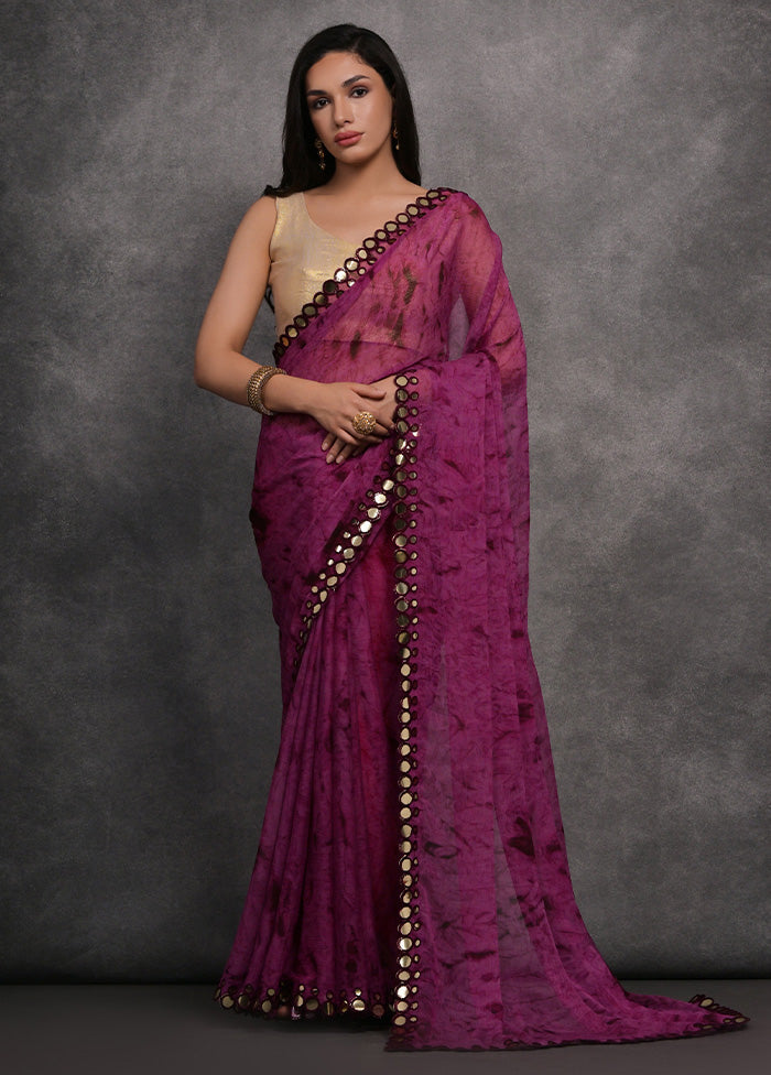 Wine Chiffon Silk Saree With Blouse Piece