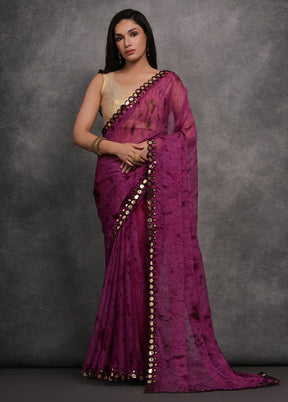 Wine Chiffon Silk Saree With Blouse Piece