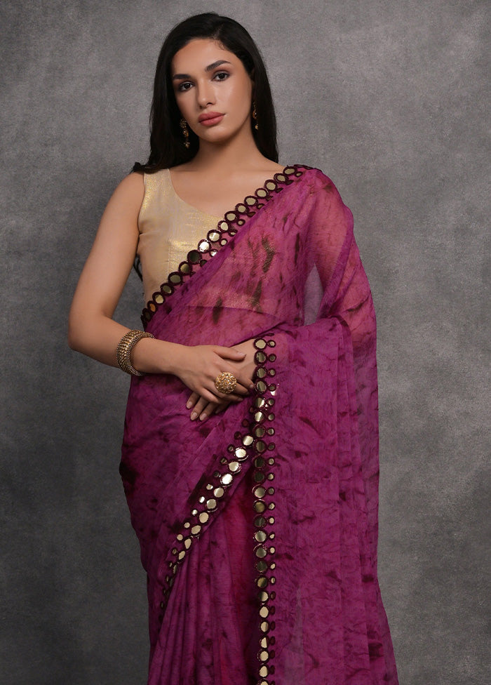 Wine Chiffon Silk Saree With Blouse Piece