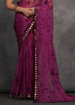 Wine Chiffon Silk Saree With Blouse Piece