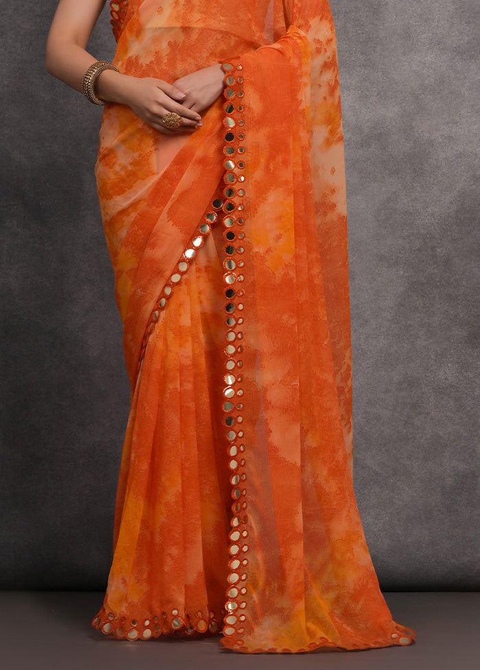 Orange Chiffon Silk Saree With Blouse Piece