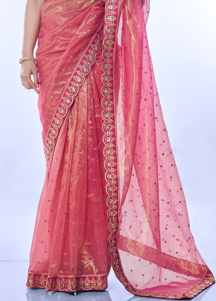 Pink Net Net Saree With Blouse Piece