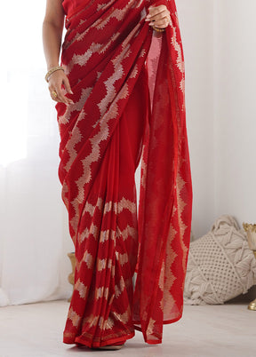 Red Georgette Saree With Blouse Piece