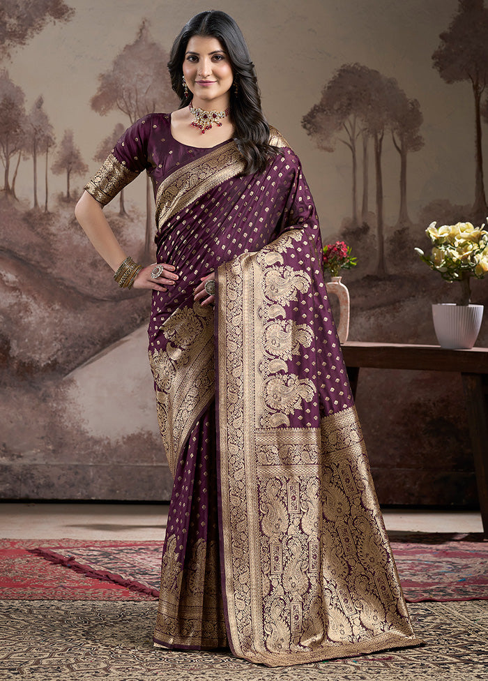 Wine Spun Silk Saree With Blouse Piece