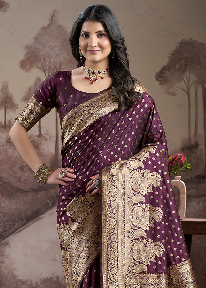 Wine Spun Silk Saree With Blouse Piece