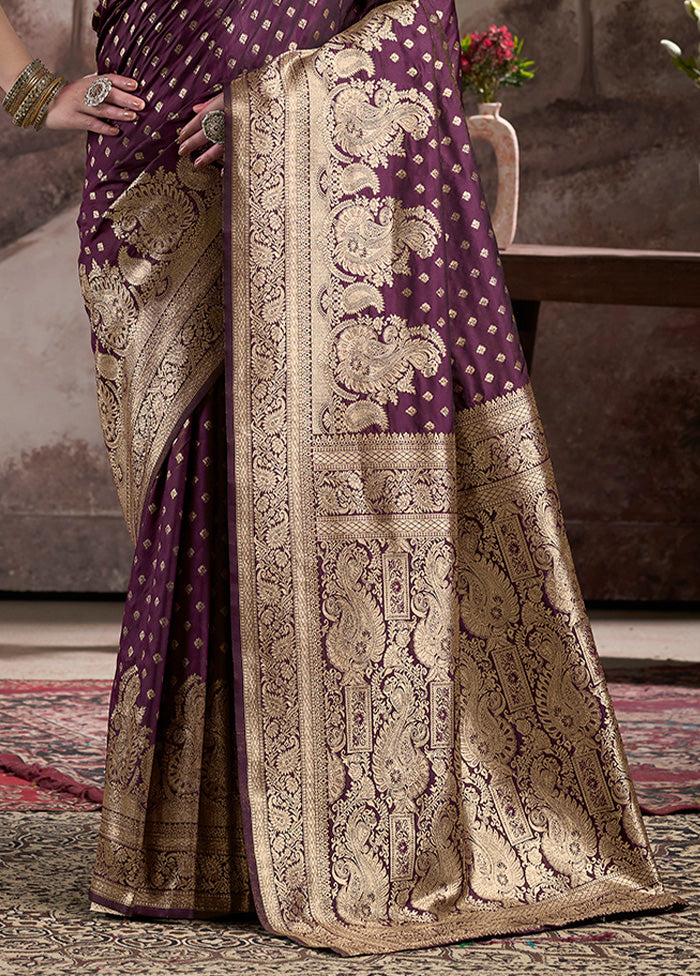 Wine Spun Silk Saree With Blouse Piece