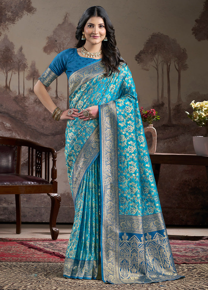 Sky Blue Spun Silk Saree With Blouse Piece