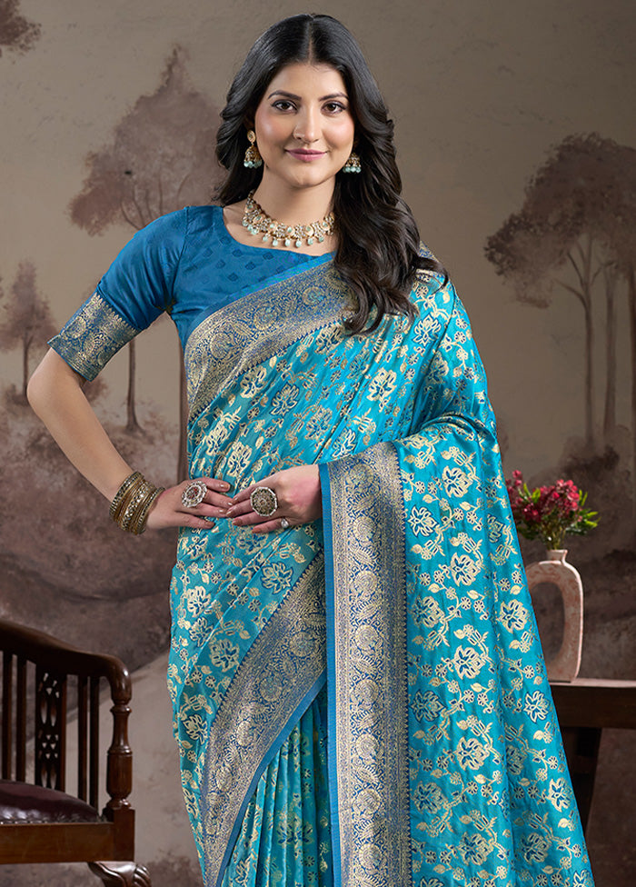 Sky Blue Spun Silk Saree With Blouse Piece