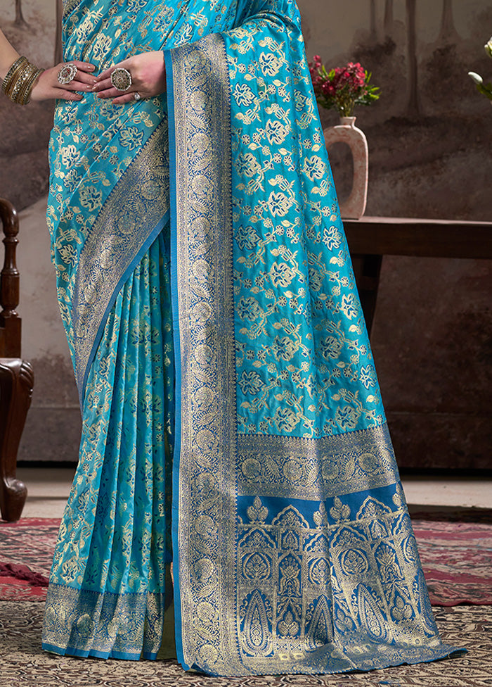 Sky Blue Spun Silk Saree With Blouse Piece