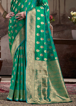 Green Spun Silk Saree With Blouse Piece