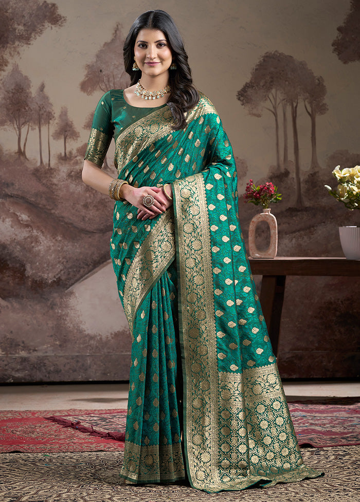 Green Spun Silk Saree With Blouse Piece