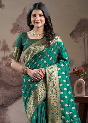 Green Spun Silk Saree With Blouse Piece