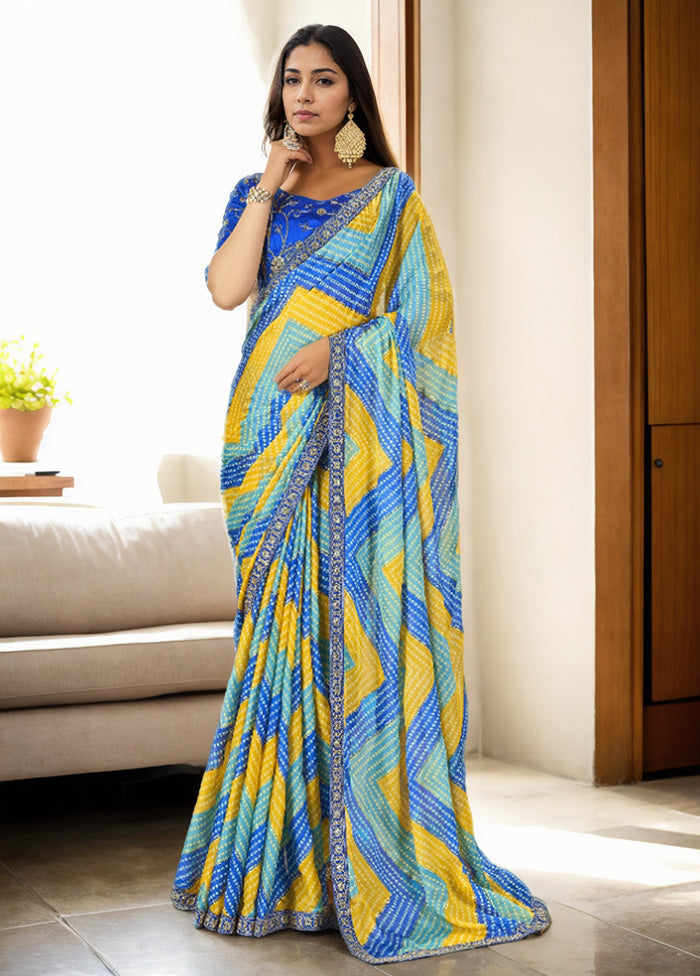 Multicolor Spun Silk Saree With Blouse Piece