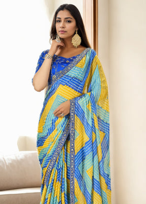 Multicolor Spun Silk Saree With Blouse Piece