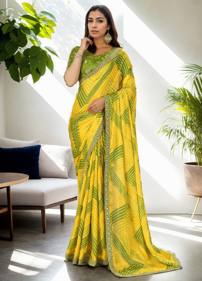 Yellow Spun Silk Saree With Blouse Piece