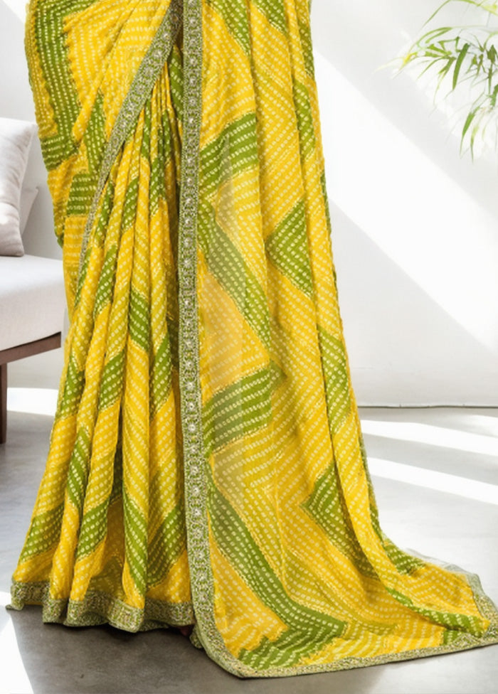 Yellow Spun Silk Saree With Blouse Piece