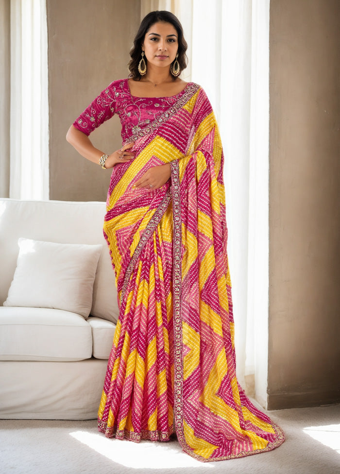 Multicolor Spun Silk Saree With Blouse Piece