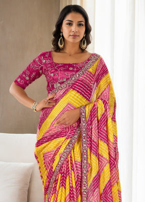 Multicolor Spun Silk Saree With Blouse Piece