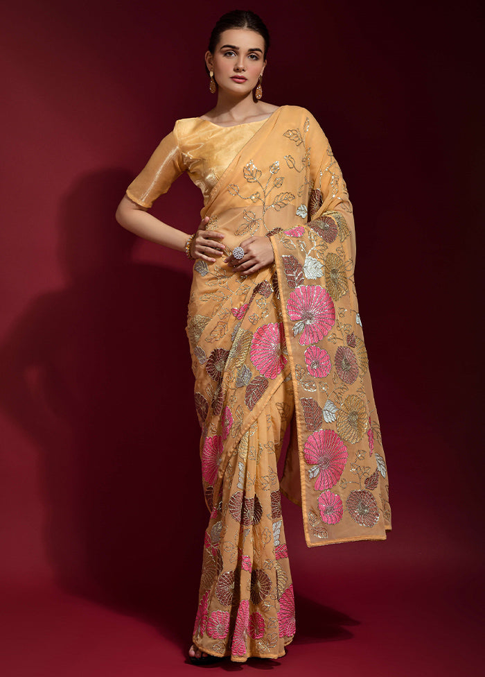 Yellow Georgette Saree With Blouse Piece - Indian Silk House Agencies