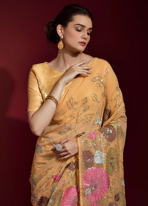 Yellow Georgette Saree With Blouse Piece - Indian Silk House Agencies