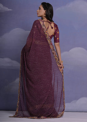 Wine Georgette Saree With Blouse Piece - Indian Silk House Agencies