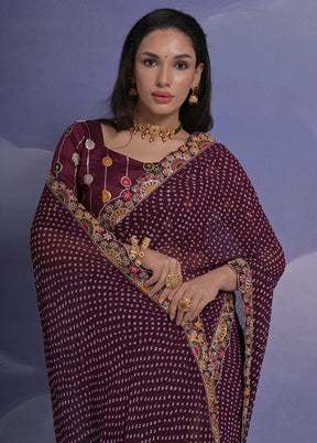 Wine Georgette Saree With Blouse Piece - Indian Silk House Agencies