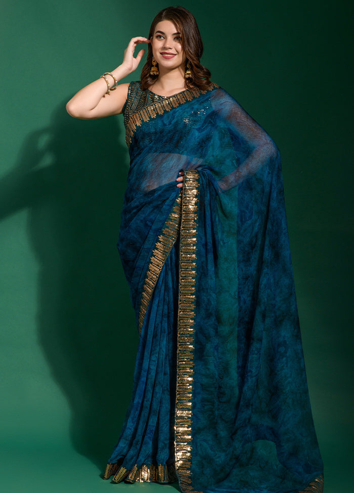 Green Chiffon Silk Saree With Blouse Piece