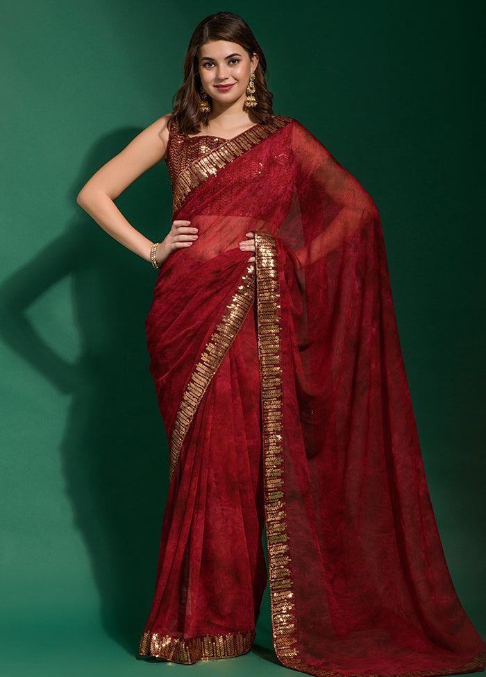 Maroon Chiffon Silk Saree With Blouse Piece