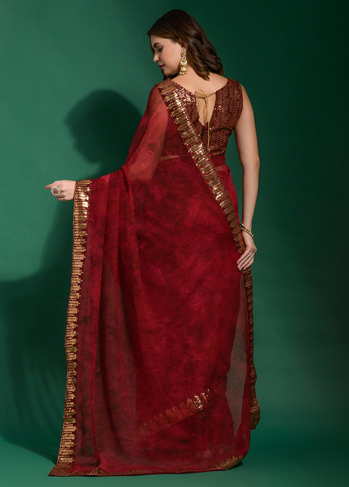 Maroon Chiffon Silk Saree With Blouse Piece