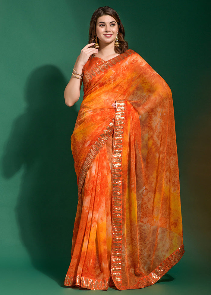 Orange Chiffon Silk Saree With Blouse Piece