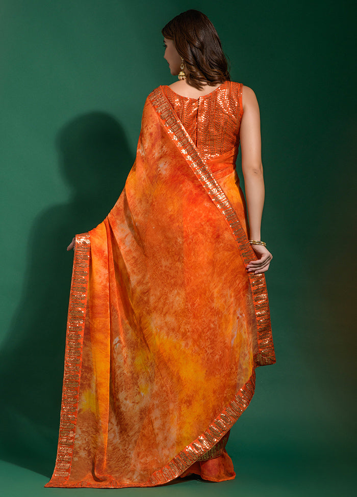 Orange Chiffon Silk Saree With Blouse Piece