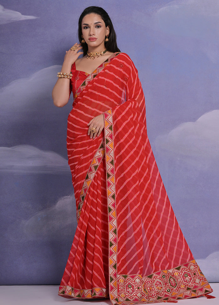 Red Georgette Saree With Blouse Piece - Indian Silk House Agencies