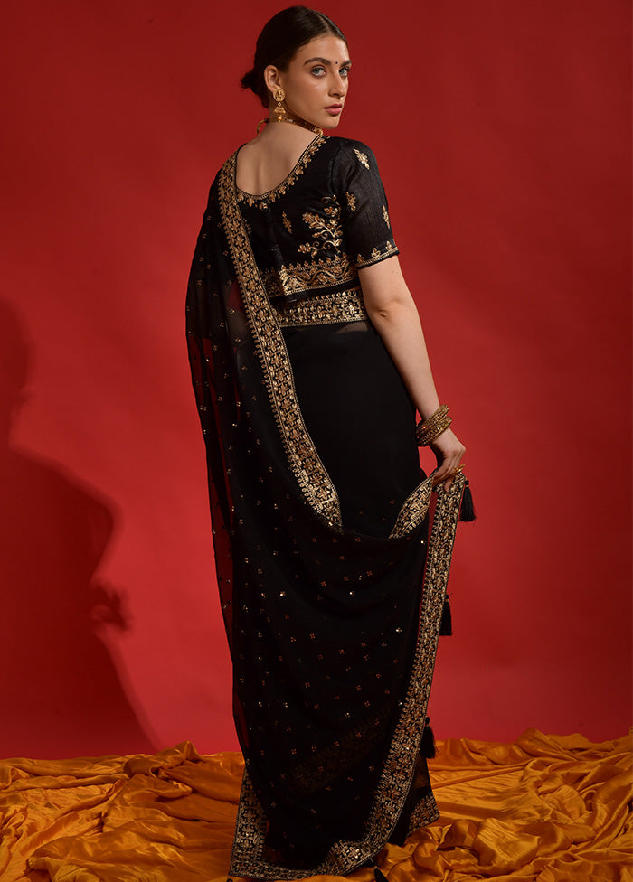 Black Georgette Saree With Blouse Piece - Indian Silk House Agencies