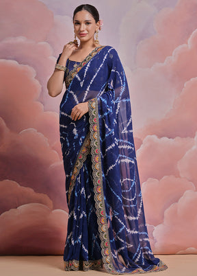 Blue Georgette Saree With Blouse Piece - Indian Silk House Agencies