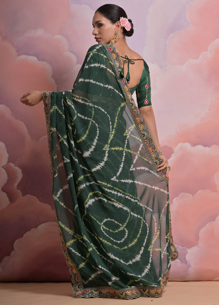 Bottle Green Georgette Saree With Blouse Piece - Indian Silk House Agencies