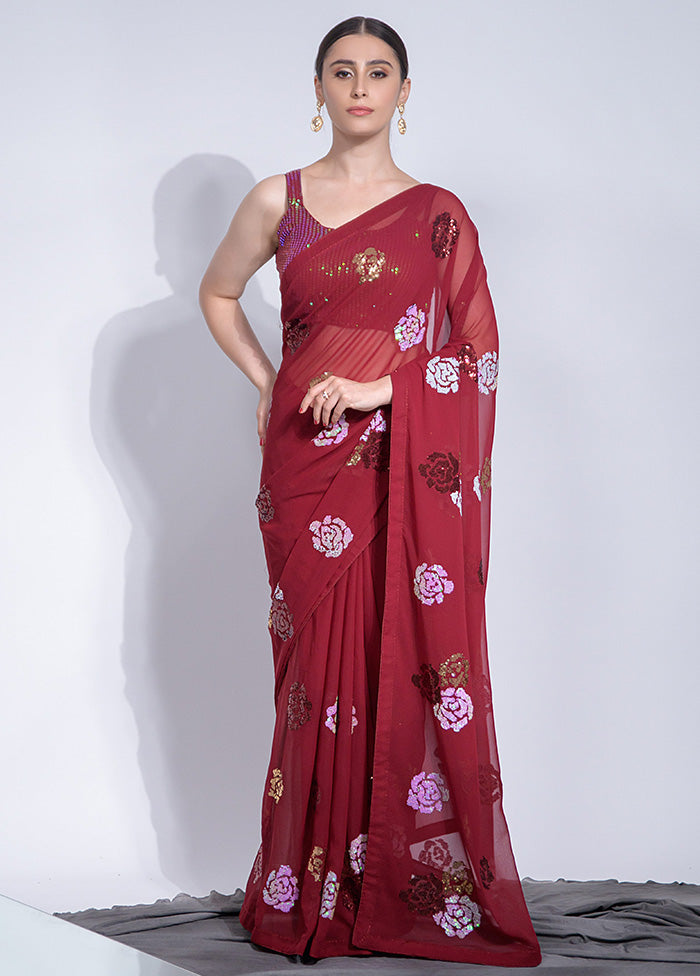 Maroon Georgette Saree With Blouse Piece - Indian Silk House Agencies