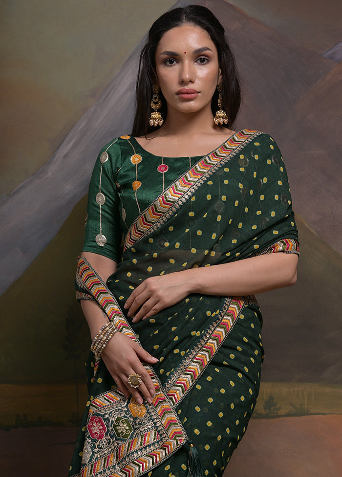 Bottle Green Georgette Saree With Blouse Piece - Indian Silk House Agencies