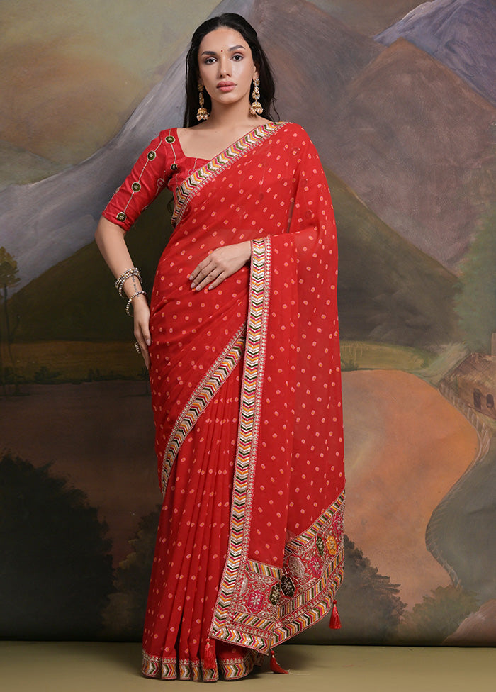 Red Georgette Saree With Blouse Piece - Indian Silk House Agencies