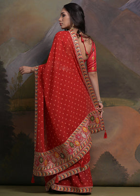 Red Georgette Saree With Blouse Piece - Indian Silk House Agencies