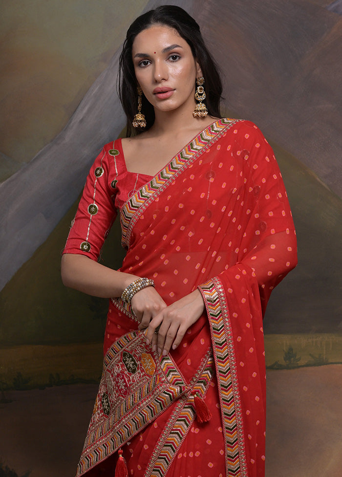 Red Georgette Saree With Blouse Piece - Indian Silk House Agencies