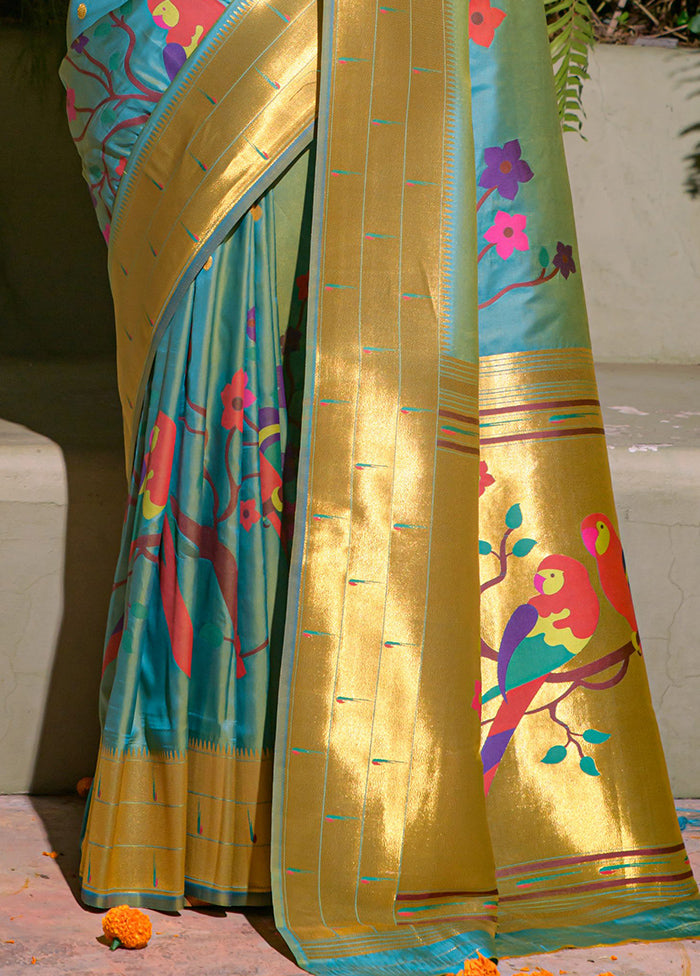 Firozi Dupion Silk Saree With Blouse Piece - Indian Silk House Agencies