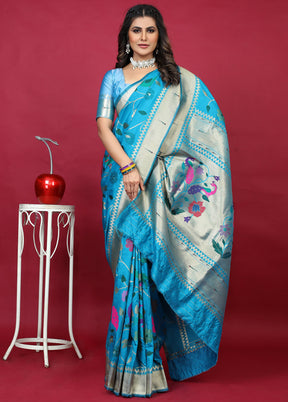 Sky Blue Dupion Silk Saree With Blouse Piece - Indian Silk House Agencies