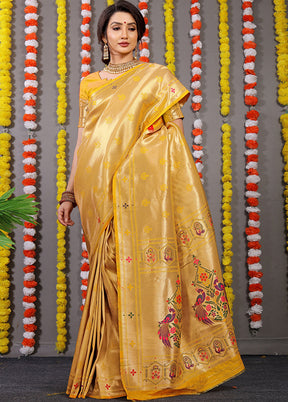 Yellow Dupion Silk Saree With Blouse Piece