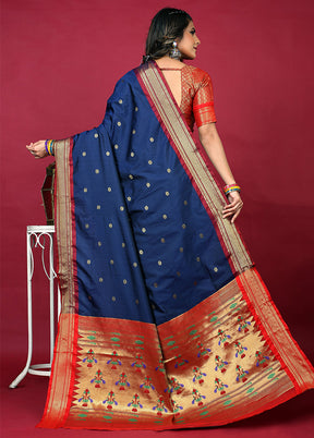 Navy Blue Dupion Silk Saree With Blouse Piece - Indian Silk House Agencies