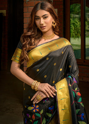 Black Dupion Silk Saree With Blouse Piece - Indian Silk House Agencies