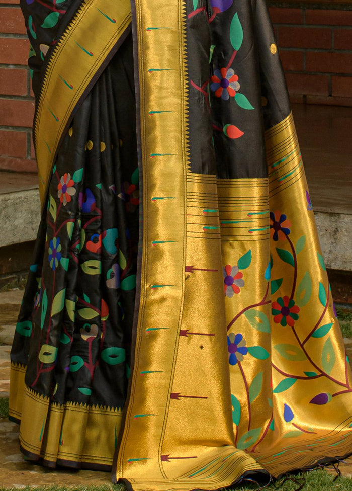 Black Dupion Silk Saree With Blouse Piece - Indian Silk House Agencies