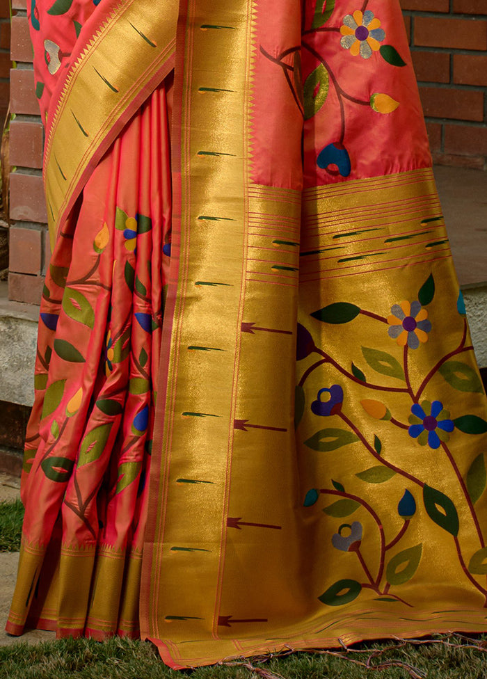 Coral Dupion Silk Saree With Blouse Piece - Indian Silk House Agencies